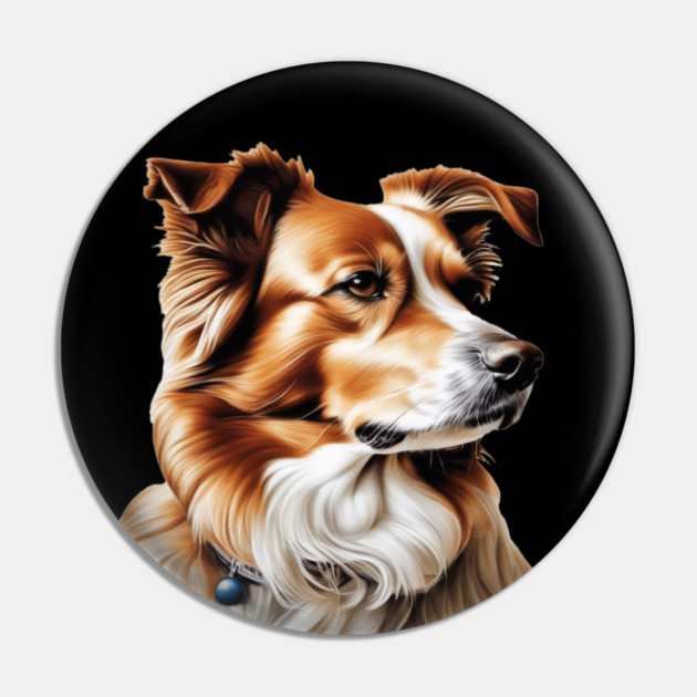 Brown and White Collie Dog with Brown Calm Eyes Pin by BirdsnStuff