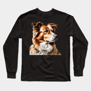 Brown and White Collie Dog with Brown Calm Eyes Long Sleeve T-Shirt
