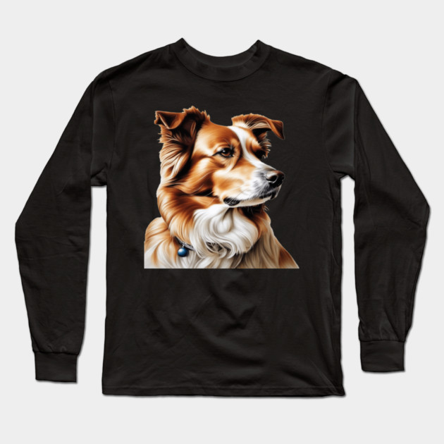 Brown and White Collie Dog with Brown Calm Eyes Long Sleeve T-Shirt by BirdsnStuff