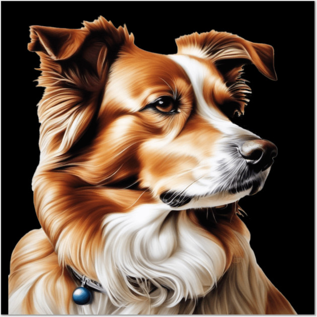 Brown and White Collie Dog with Brown Calm Eyes Wall Art by BirdsnStuff
