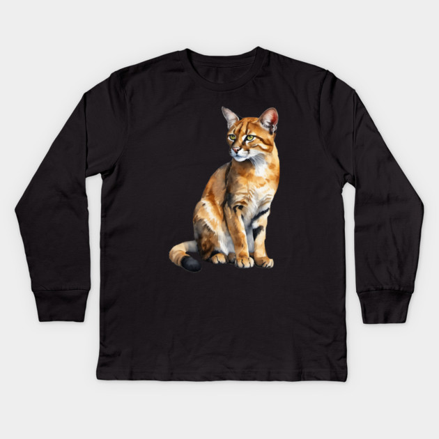 Abstract watercolor of an African Golden Cat #3 Kids Long Sleeve T-Shirt by BirdsnStuff