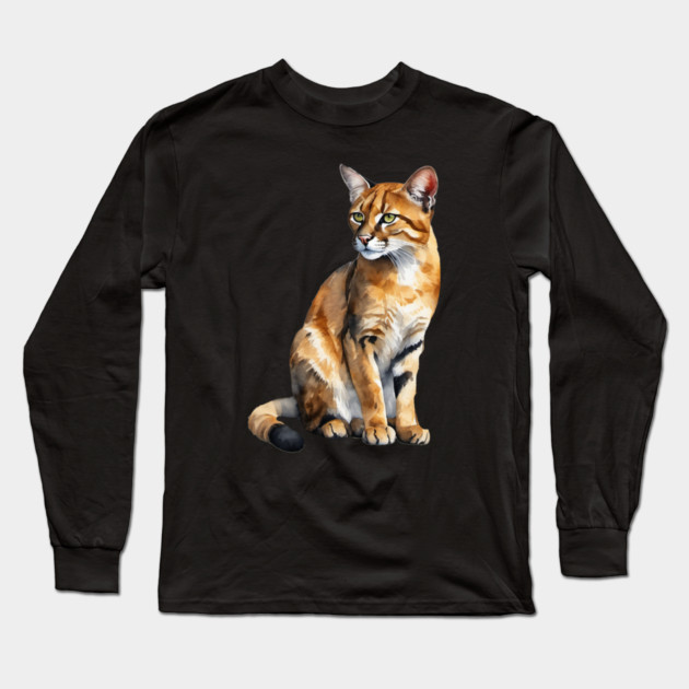 Abstract watercolor of an African Golden Cat #3 Long Sleeve T-Shirt by BirdsnStuff