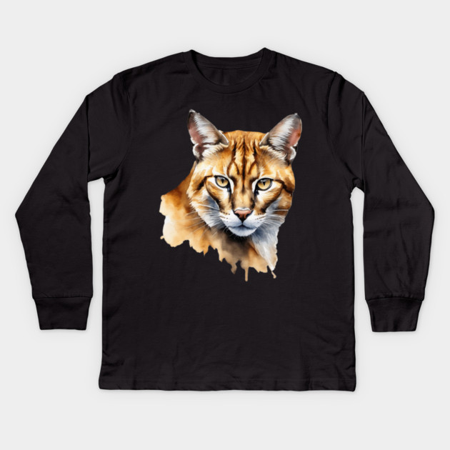 Abstract watercolor of an African Golden Cat #2 Kids Long Sleeve T-Shirt by BirdsnStuff