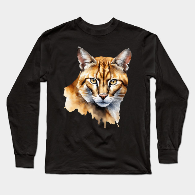 Abstract watercolor of an African Golden Cat #2 Long Sleeve T-Shirt by BirdsnStuff