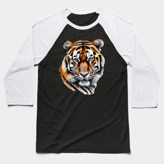 Abstract Water Color Painting of a Siberian Tiger Baseball T-Shirt by BirdsnStuff