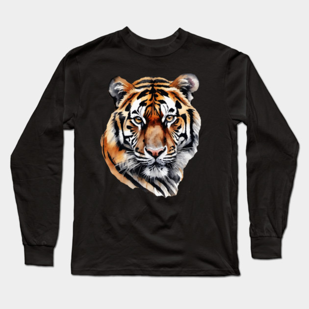 Abstract Water Color Painting of a Siberian Tiger Long Sleeve T-Shirt by BirdsnStuff