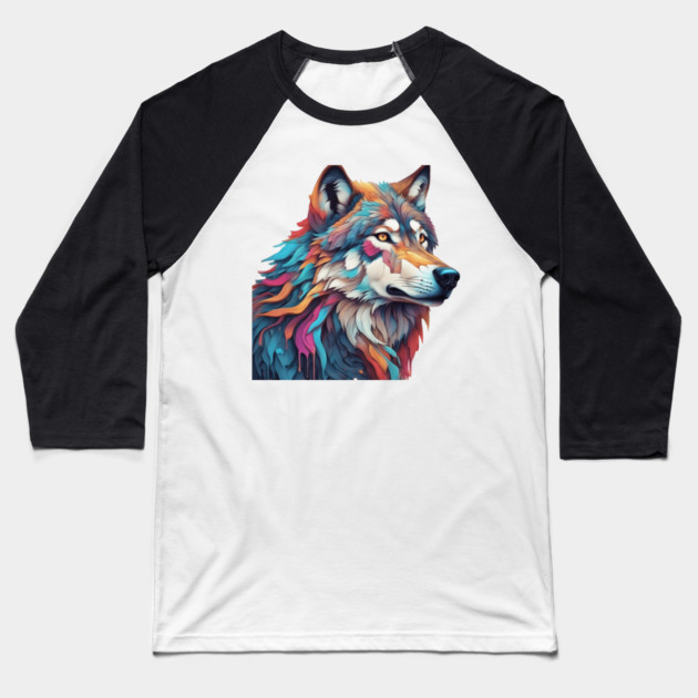 Surrealism art style of a Timber Wolf Baseball T-Shirt by BirdsnStuff