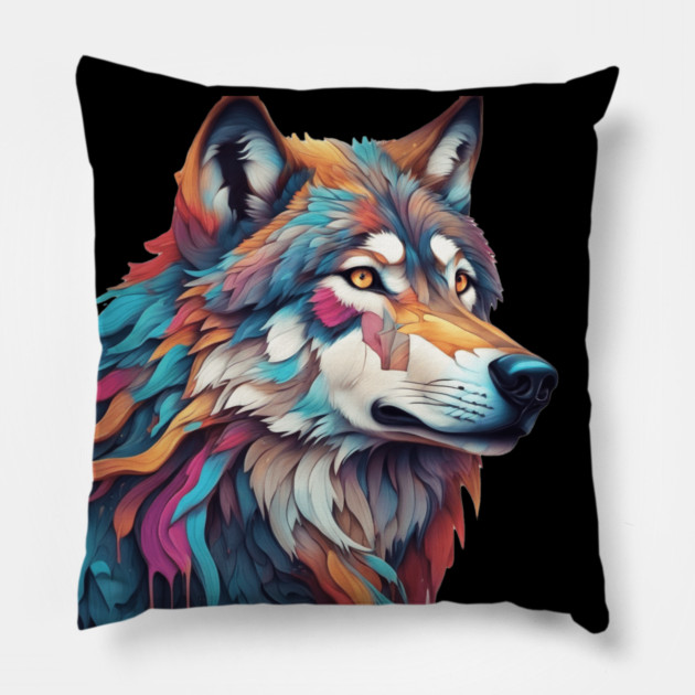 Surrealism art style of a Timber Wolf Pillow by BirdsnStuff