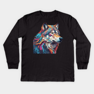 Surrealism art style of a Timber Wolf Kids Long Sleeve T-Shirt
