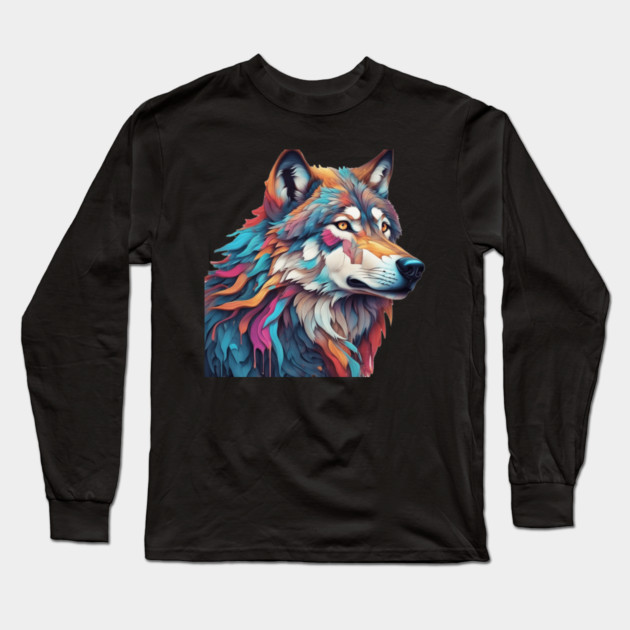 Surrealism art style of a Timber Wolf Long Sleeve T-Shirt by BirdsnStuff