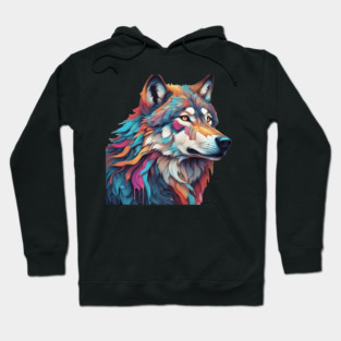 Surrealism art style of a Timber Wolf Hoodie