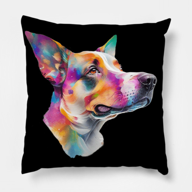 Surrealism art style dog, vibrant, calm brown eyes #4 Pillow by BirdsnStuff