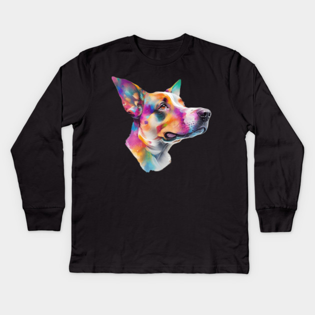 Surrealism art style dog, vibrant, calm brown eyes #4 Kids Long Sleeve T-Shirt by BirdsnStuff
