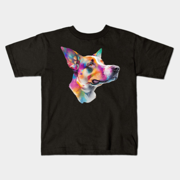 Surrealism art style dog, vibrant, calm brown eyes #4 Kids T-Shirt by BirdsnStuff
