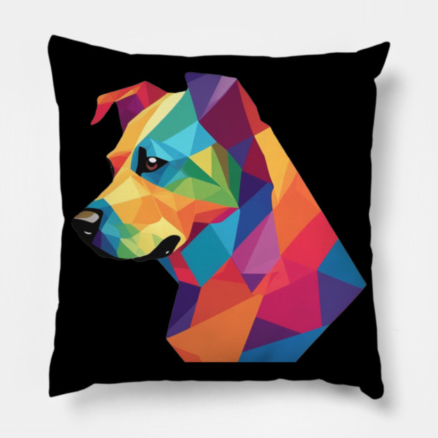 Geometrical Dog, vibrant, calm brown eyes Pillow by BirdsnStuff