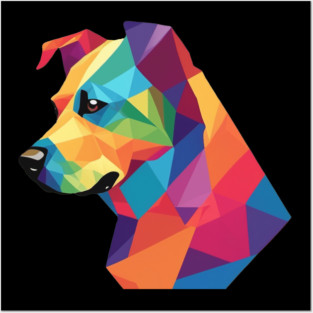 Geometrical Dog, vibrant, calm brown eyes Posters and Art