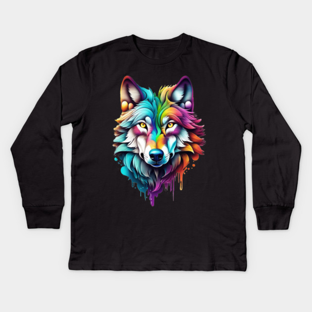 Surrealism style art piece of a Timberwolf #2 Kids Long Sleeve T-Shirt by BirdsnStuff