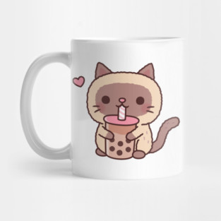 Cute Siamese Cat Loves Drinking Bubble Tea Mug