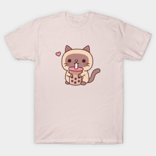 Cute Siamese Cat Loves Drinking Bubble Tea T-Shirt