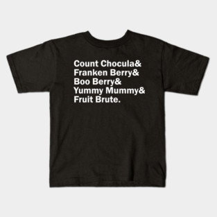 Funny Names x Monster Cereal (Chocula, Frankenberry, BooBerry, Fruit Brute Kids T-Shirt