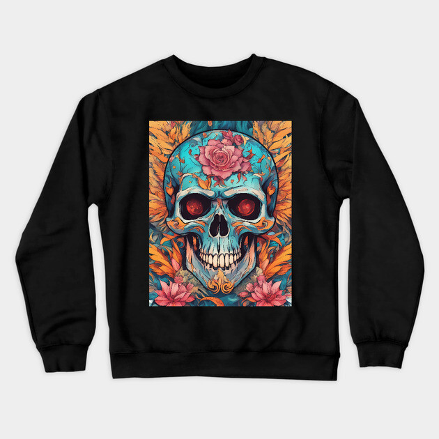 Cool Skull With Flower New Variant Crewneck Sweatshirt by animegirlnft