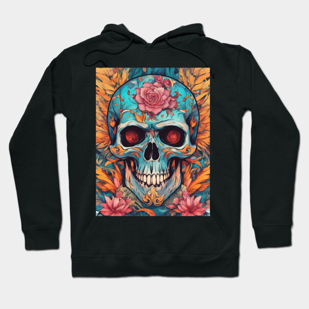 Cool Skull With Flower New Variant Hoodie by animegirlnft