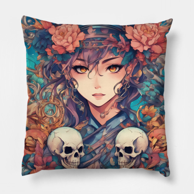 Hot Skull and Anime Boy Pillow by animegirlnft