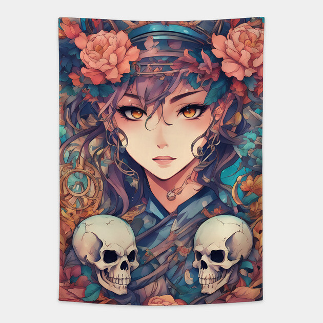 Hot Skull and Anime Boy Tapestry by animegirlnft