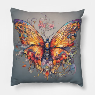 butterfly with flowers and leaves Pillow