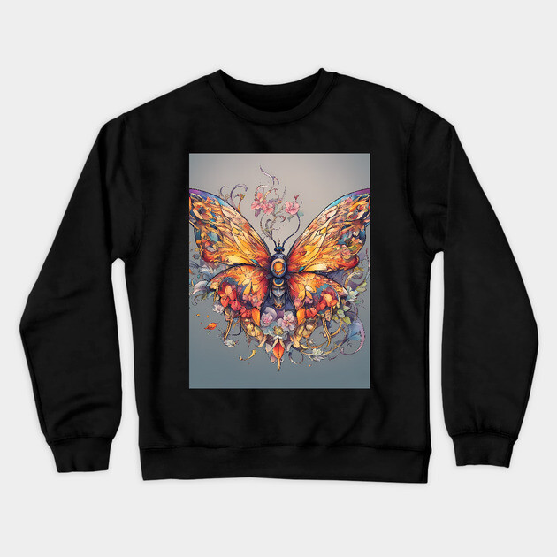 butterfly with flowers and leaves Crewneck Sweatshirt by animegirlnft