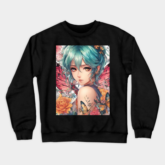 Arsty 70s Butterfly Angel Crewneck Sweatshirt by animegirlnft