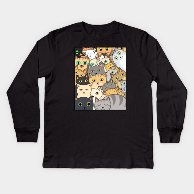 Funny Cats Faces, Playful Kittens for Cat Lovers Kids Long Sleeve T-Shirt by logiamerch