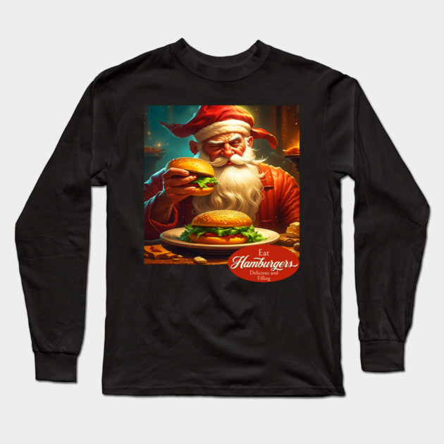 Vintage Santa Claus with Hamburger Long Sleeve T-Shirt by HolidayBug