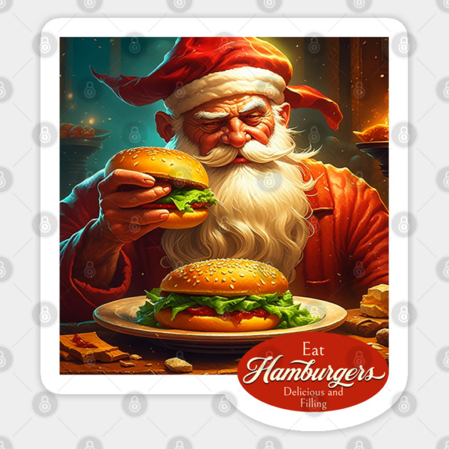 Vintage Santa Claus with Hamburger Sticker by HolidayBug