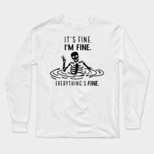 I'm fine funny skull Saying Halloween Long Sleeve T-Shirt