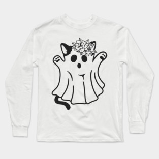 Funny Boo Ghost Cat Halloween Long Sleeve T-Shirt