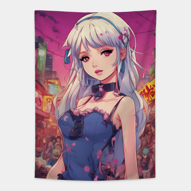City Hunter  Girls Collorful Tapestry by animegirlnft