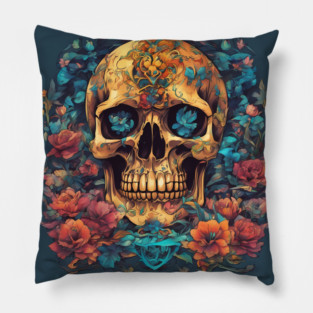 Top Flowers Skull Samurai Pillow