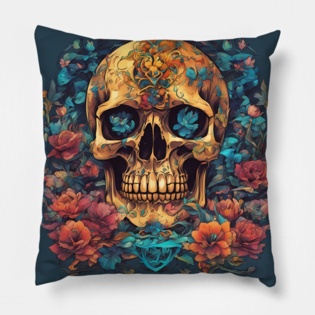 Top Flowers Skull Samurai Pillow by animegirlnft