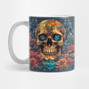 Top Flowers Skull Samurai Mug