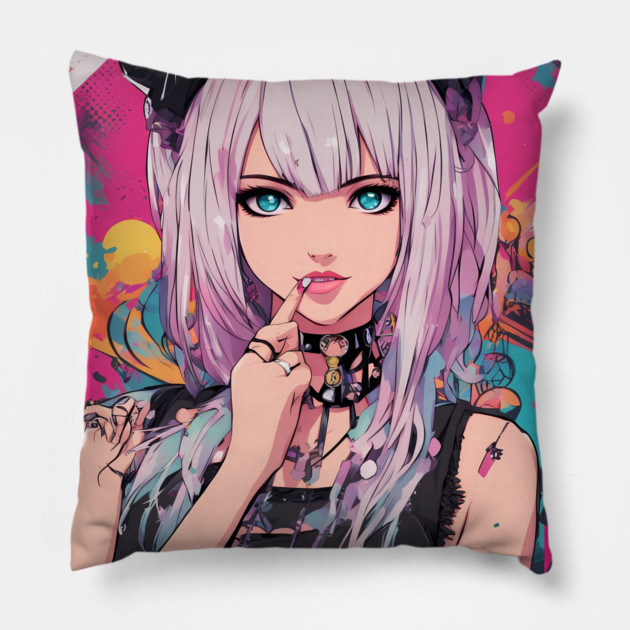 Adventure Demon Style 80s Pillow by animegirlnft