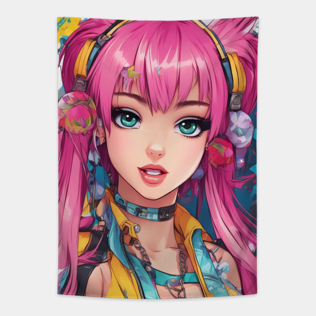 Anime Waifu suit kawaii Tapestry by animegirlnft