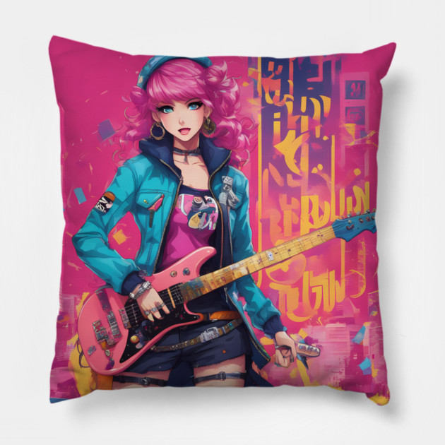 Waifu Guitar Heavy Metal Pillow by animegirlnft