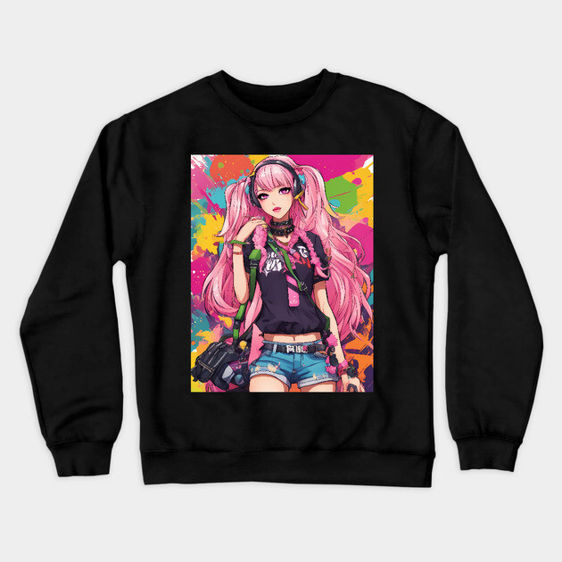 Catnip Chronicles Anime Waifu Crewneck Sweatshirt by animegirlnft