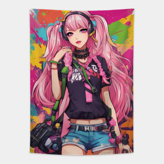 Catnip Chronicles Anime Waifu Tapestry by animegirlnft