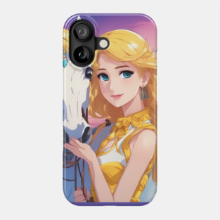 Blonde Anime Girl with White Horse Phone Case