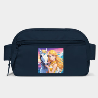 Blonde Anime Girl with White Horse Bag