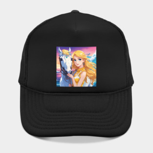 Blonde Anime Girl with White Horse Hat