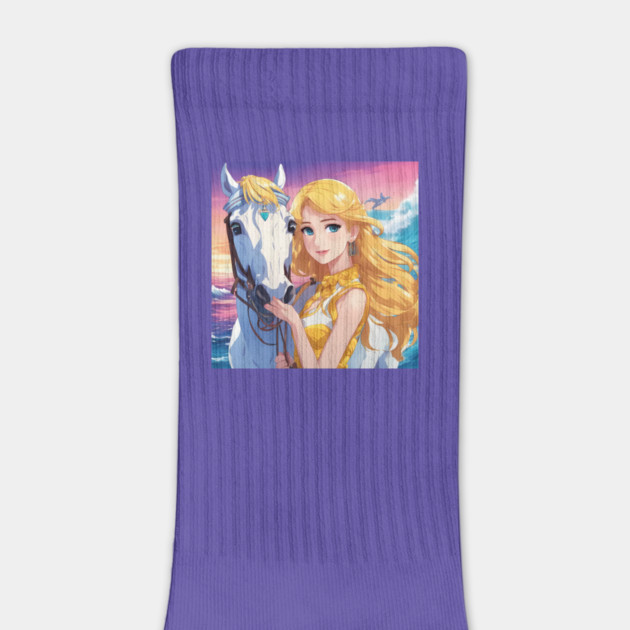 Blonde Anime Girl with White Horse by animegirlnft