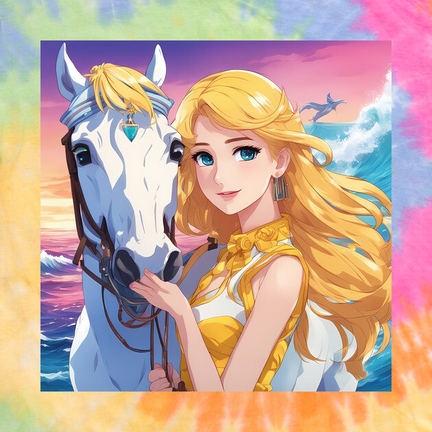 Blonde Anime Girl with White Horse by animegirlnft